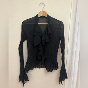 Black tulle ruffled button up shirt